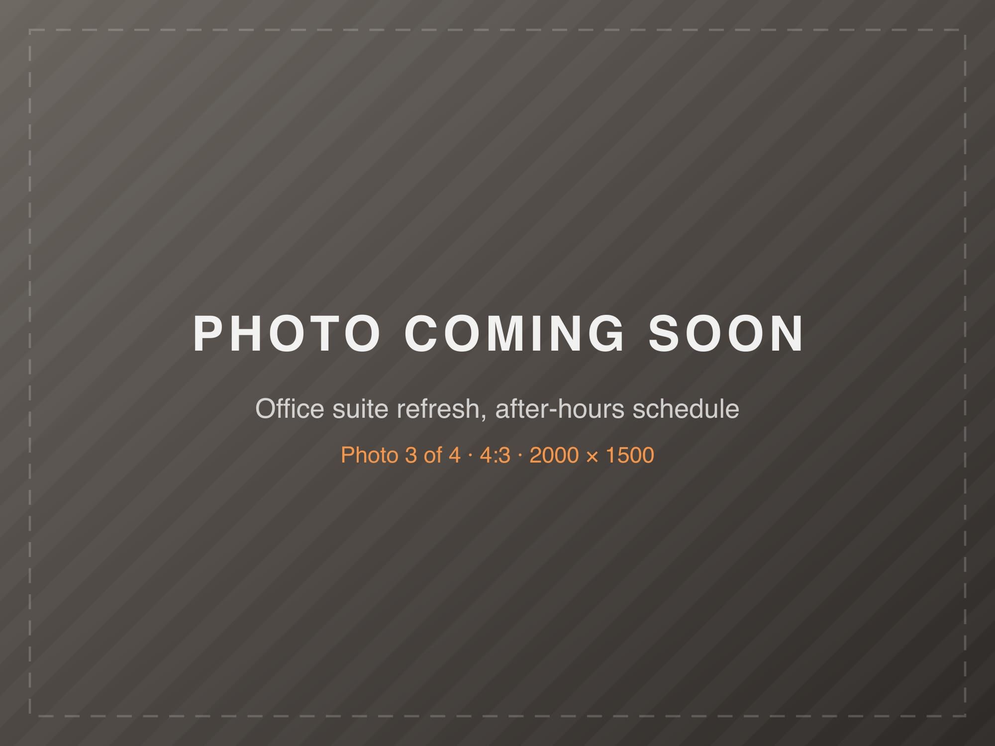 Placeholder: Office suite refresh, after-hours schedule, photo 3